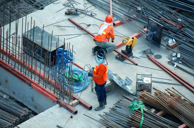Construction workers on a building site